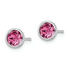 Load image into Gallery viewer, Sterling Silver RH-plated Post Pink Crystal Bezel Earrings
