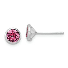 Load image into Gallery viewer, Sterling Silver RH-plated Post Pink Crystal Bezel Earrings
