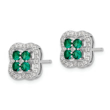 Load image into Gallery viewer, Sterling Silver Rhodium-plated Green and Clear CZ Clover Post Earrings
