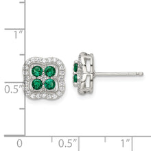 Load image into Gallery viewer, Sterling Silver Rhodium-plated Green and Clear CZ Clover Post Earrings
