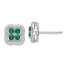 Load image into Gallery viewer, Sterling Silver Rhodium-plated Green and Clear CZ Clover Post Earrings
