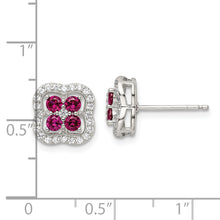 Load image into Gallery viewer, Sterling Silver Rhodium-plated Created Ruby and CZ Clover Post Earrings
