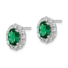 Load image into Gallery viewer, Sterling Silver Polished Rhodium-plated Green and Clear CZ Post Earrings
