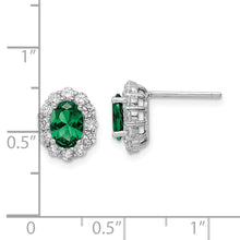 Load image into Gallery viewer, Sterling Silver Polished Rhodium-plated Green and Clear CZ Post Earrings
