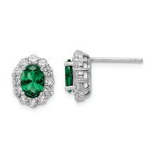 Load image into Gallery viewer, Sterling Silver Polished Rhodium-plated Green and Clear CZ Post Earrings
