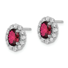 Load image into Gallery viewer, Sterling Silver Polished Rhodium-plated Red and Clear CZ Post Earrings
