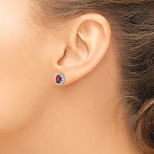 Load image into Gallery viewer, Sterling Silver Polished Rhodium-plated Red and Clear CZ Post Earrings

