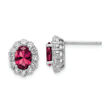 Load image into Gallery viewer, Sterling Silver Polished Rhodium-plated Red and Clear CZ Post Earrings
