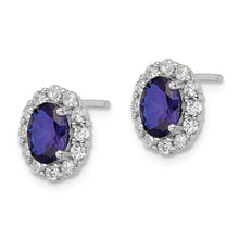 Load image into Gallery viewer, Sterling Silver Polished Rhodium-plated Blue and Clear CZ Post Earrings
