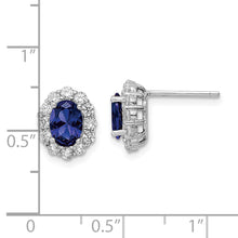 Load image into Gallery viewer, Sterling Silver Polished Rhodium-plated Blue and Clear CZ Post Earrings
