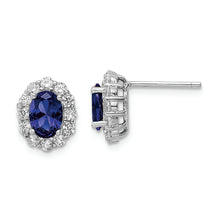 Load image into Gallery viewer, Sterling Silver Polished Rhodium-plated Blue and Clear CZ Post Earrings
