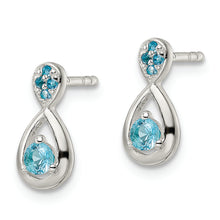 Load image into Gallery viewer, Sterling Silver Polished Blue CZ Teardrop Post Dangle Earrings
