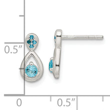 Load image into Gallery viewer, Sterling Silver Polished Blue CZ Teardrop Post Dangle Earrings
