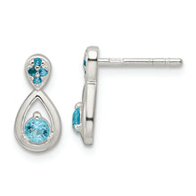 Load image into Gallery viewer, Sterling Silver Polished Blue CZ Teardrop Post Dangle Earrings
