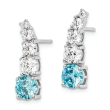 Load image into Gallery viewer, Sterling Silver Polished Rhodium Blue &amp; Clear Graduated CZ Post Earrings
