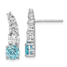 Load image into Gallery viewer, Sterling Silver Polished Rhodium Blue &amp; Clear Graduated CZ Post Earrings
