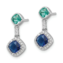 Load image into Gallery viewer, Sterling Silver Rhodium-plated CZ and Glass Stone Dangle Post Earrings
