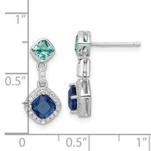 Load image into Gallery viewer, Sterling Silver Rhodium-plated CZ and Glass Stone Dangle Post Earrings
