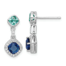 Load image into Gallery viewer, Sterling Silver Rhodium-plated CZ and Glass Stone Dangle Post Earrings
