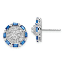 Load image into Gallery viewer, Sterling Silver Rhodium-plated Polished Blue &amp; White Fancy CZ Post Earrings
