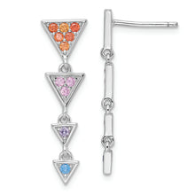 Load image into Gallery viewer, Sterling Silver Rhodium-plated Multicolor CZ Post Dangle Earrings
