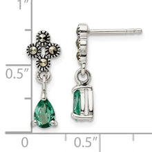 Load image into Gallery viewer, Sterling Silver Antiqued Marcasite &amp; Lab Created Green Quartz Earrings
