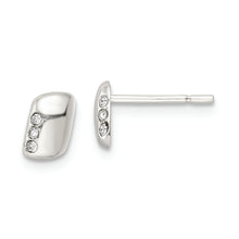 Load image into Gallery viewer, Sterling Silver Polished Rectangle and CZ Post Earrings
