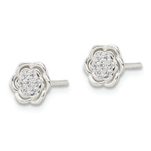 Load image into Gallery viewer, Sterling Silver Polished Floral CZ Post Earrings

