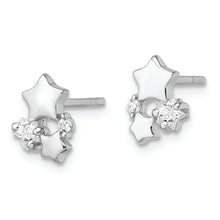 Load image into Gallery viewer, Sterling Silver Rhodium-plated Polished CZ Star Post Earrings
