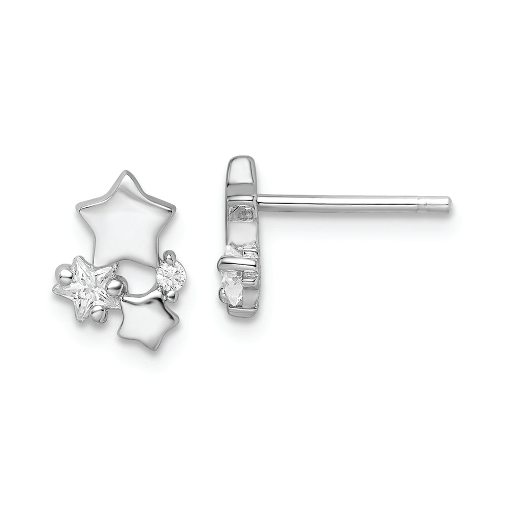 Sterling Silver Rhodium-plated Polished CZ Star Post Earrings