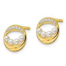 Load image into Gallery viewer, Sterling Silver Gold-tone CZ &amp; Shell Pearl Post Earrings
