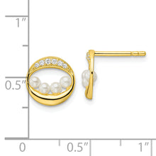 Load image into Gallery viewer, Sterling Silver Gold-tone CZ &amp; Shell Pearl Post Earrings
