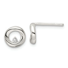 Load image into Gallery viewer, Sterling Silver Polished Circle CZ Post Earrings
