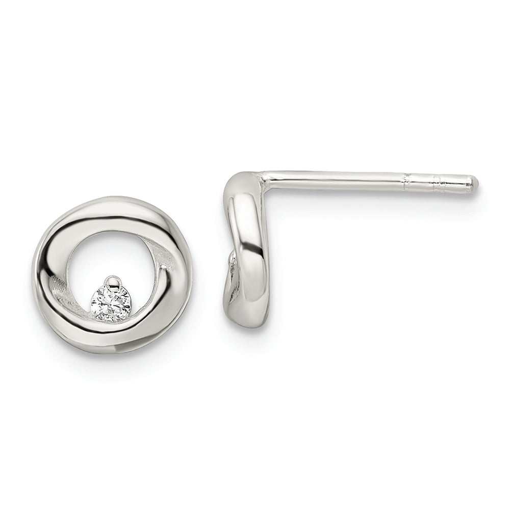 Sterling Silver Polished Circle CZ Post Earrings