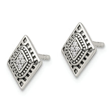 Load image into Gallery viewer, Sterling Silver Antiqued CZ Diamond-shape Post Earrings
