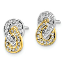 Load image into Gallery viewer, Sterling Silver RH-plated &amp; Gold-plated CZ Teardrop Infinity Post Earrings
