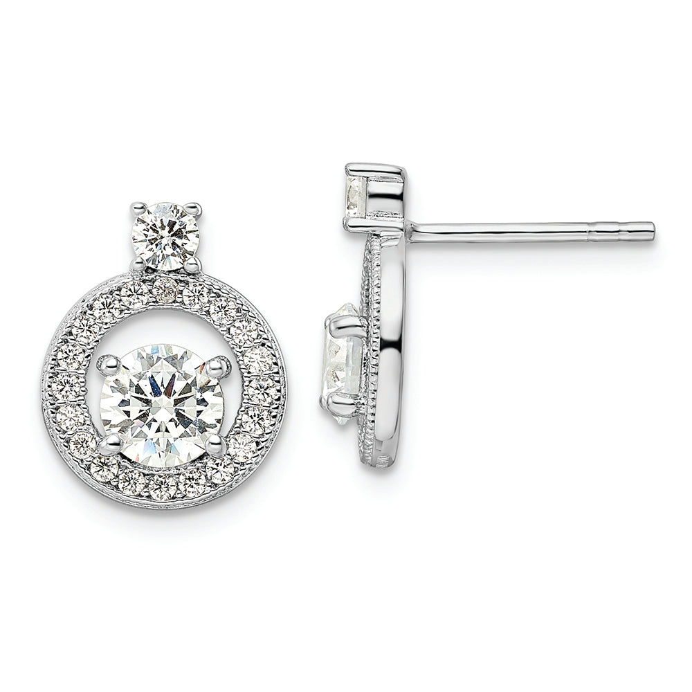 Sterling Silver Rhodium-plated CZ Circle Post Earrings