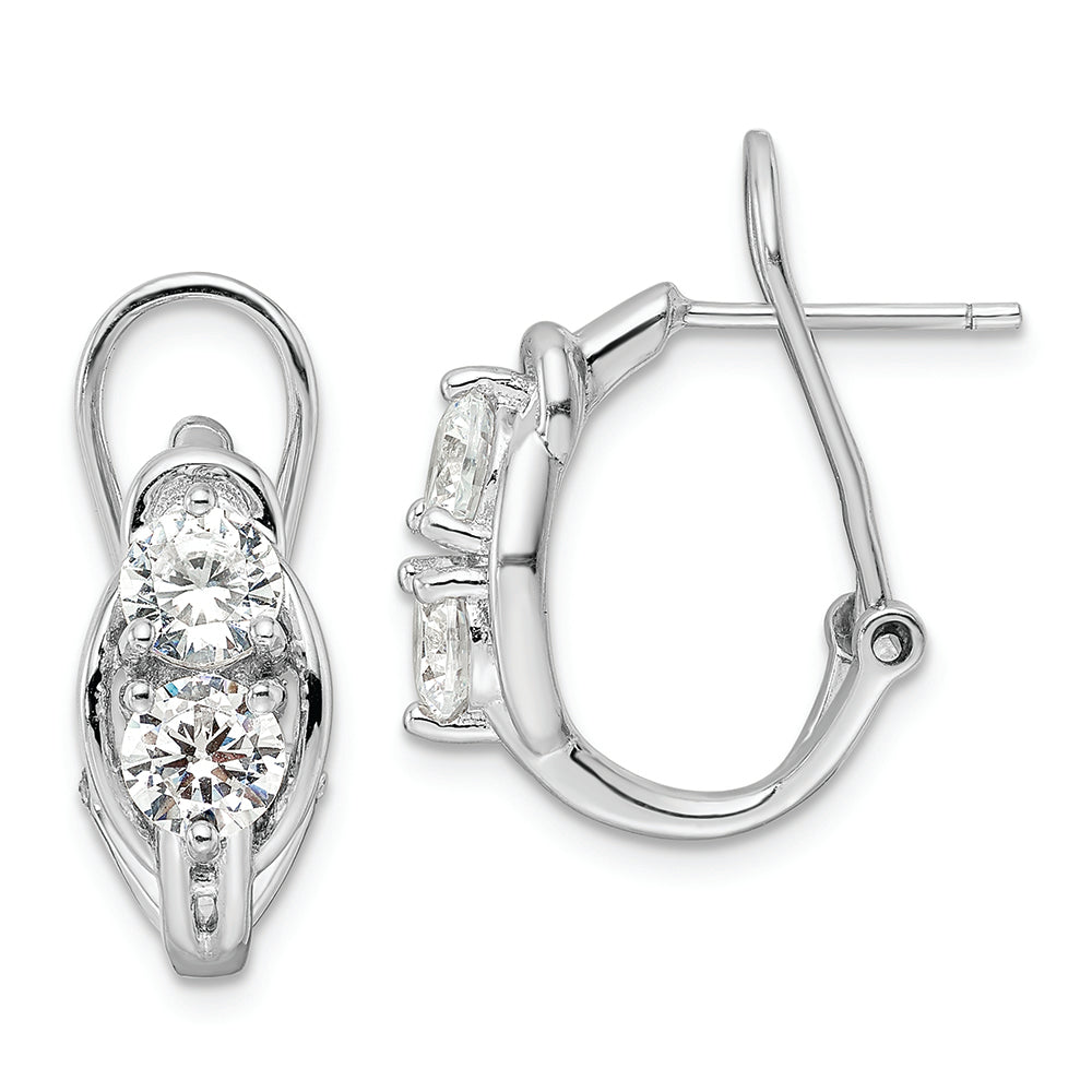 Sterling Silver Rhodium-plated CZ Leverback Earrings