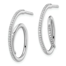 Load image into Gallery viewer, Sterling Silver Rhodium-plated CZ Fancy J Hoop Post Earrings
