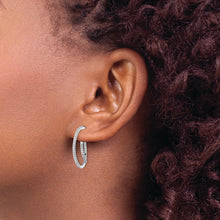 Load image into Gallery viewer, Sterling Silver Rhodium-plated CZ Fancy J Hoop Post Earrings
