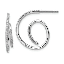 Load image into Gallery viewer, Sterling Silver Rhodium-plated CZ Fancy J Hoop Post Earrings
