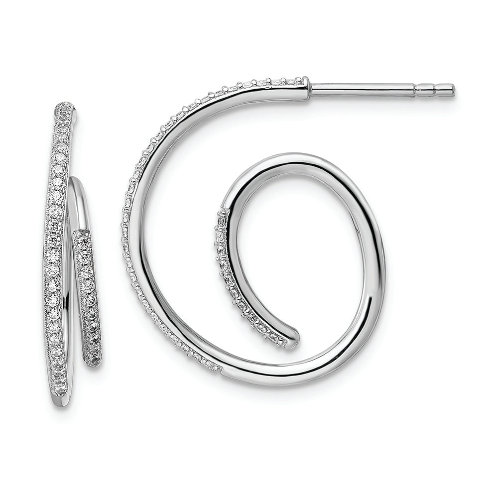 Sterling Silver Rhodium-plated CZ Fancy J Hoop Post Earrings