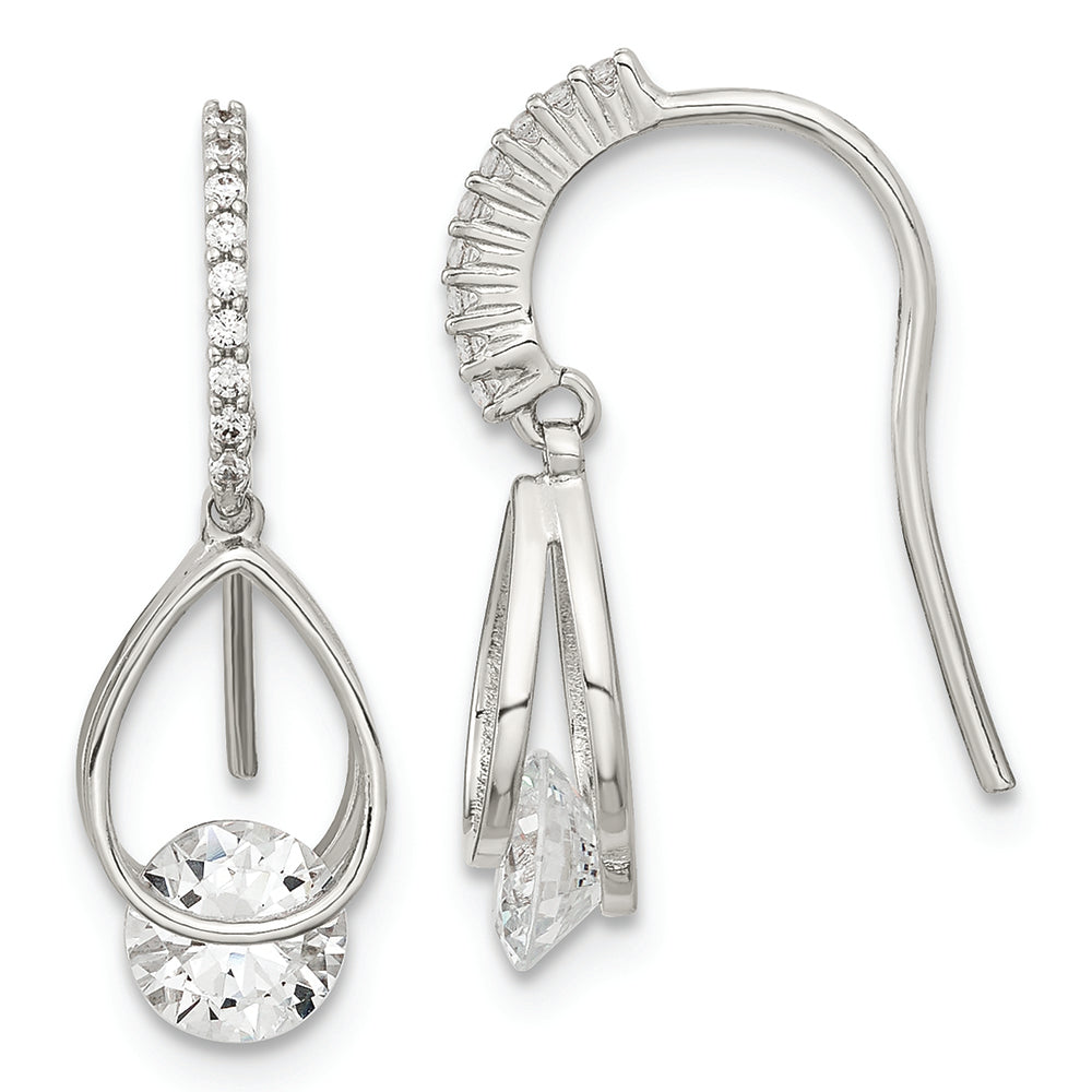 Sterling Silver Rhodium-plated Fancy CZ Dangle Earrings