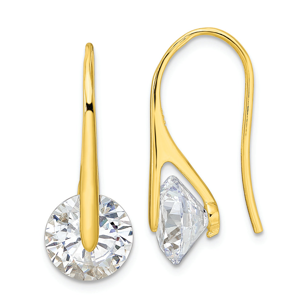 Sterling Silver Gold-tone Polished Round CZ Dangle Earrings