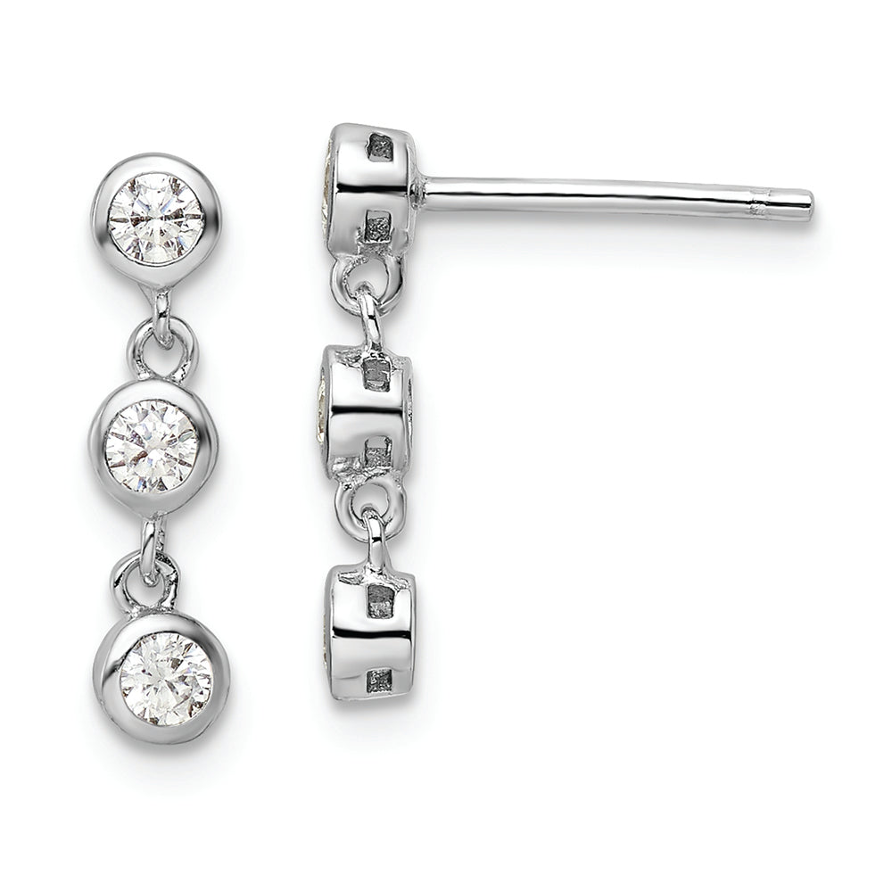 Sterling Silver Rhodium-plated CZ Dangle Post Earrings