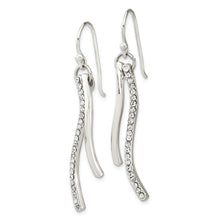 Load image into Gallery viewer, Sterling Silver Polished CZ Wavy Bar Dangle Shephard Hook Earrings
