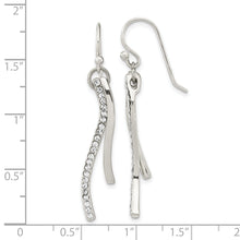 Load image into Gallery viewer, Sterling Silver Polished CZ Wavy Bar Dangle Shephard Hook Earrings
