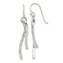 Load image into Gallery viewer, Sterling Silver Polished CZ Wavy Bar Dangle Shephard Hook Earrings
