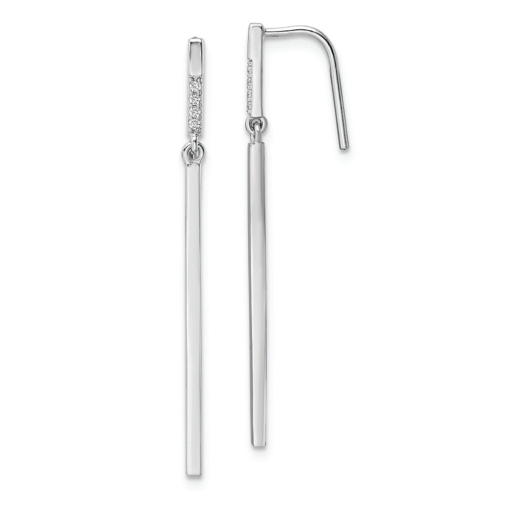 Sterling Silver Rhodium-plated CZ Bar Dangle Earrings