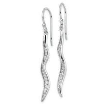 Load image into Gallery viewer, Sterling Silver Rhodium-plated Polished CZ Wavy Dangle Earrings
